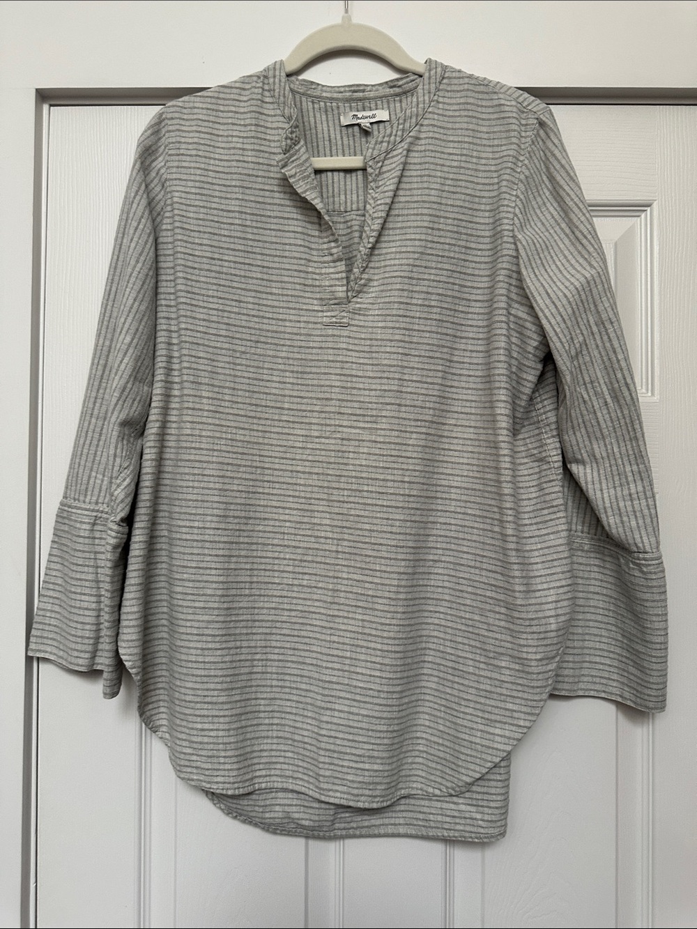 Madewell Light Gray Striped Split V-Neck Tunic